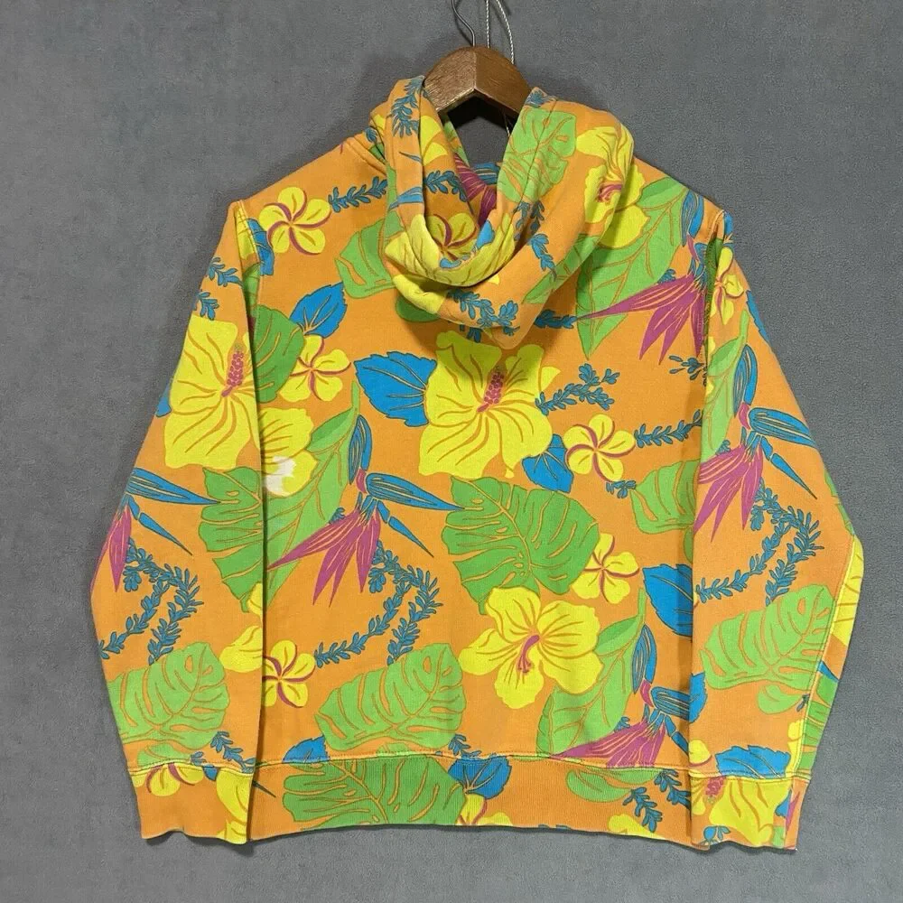 Polo Ralph Lauren Floral Spa Hoodie Medium‎ Sweater Tropical Hibiscus Orange Vtg